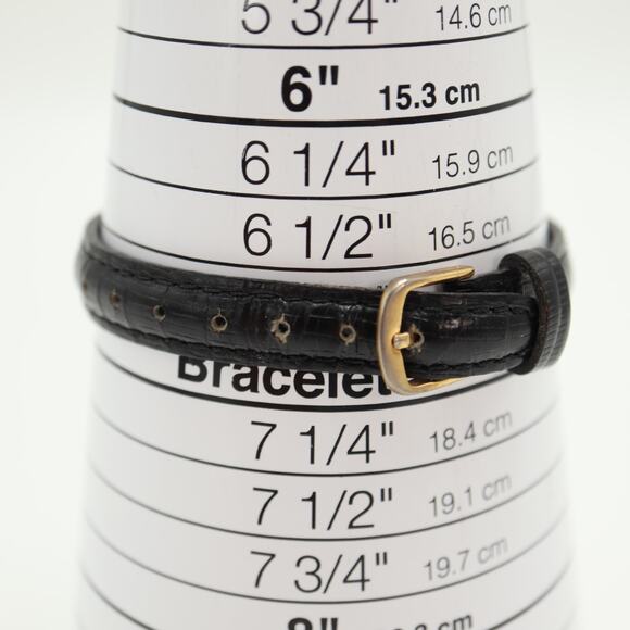 Vintage Montreux Swiss 19mm Gold Tone Tank Watch Black Leather w New Battery main image 12